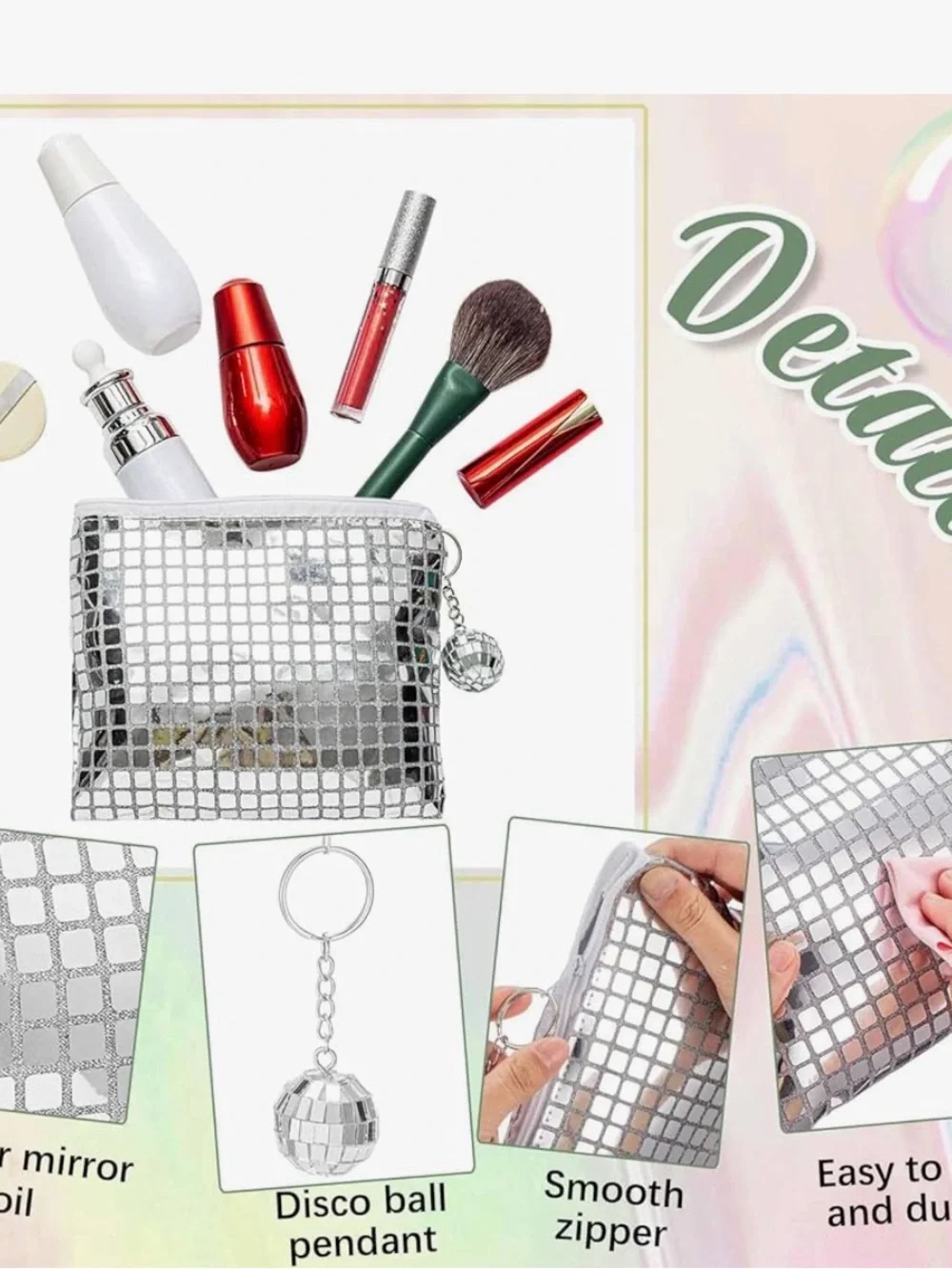 20 Pack Disco Party Favor Sparkly Makeup Sequin Bag Disco (Silver)